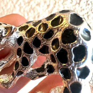Silver tone and black jaguar brooch thumbnail 7