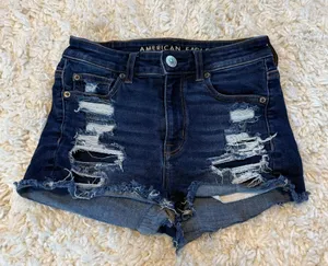 American Eagle Outfitters Blue Distressed Jean Shorts thumbnail 1