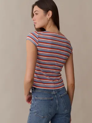 NWT Few Moda Prescott Top size Small S Red Blue White Stripe button down Caara thumbnail 3