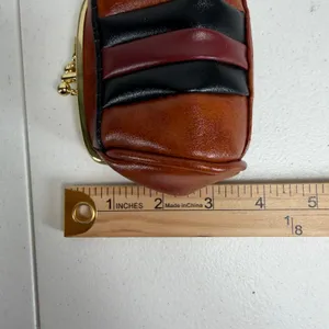 Vintage 70s Coin Purse Kiss Lock Coin Purse Pouch Striped Faux Leather Retro thumbnail 10