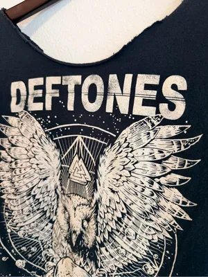 DEFTONES reworked graphic Tee, one of a kind, black and tan, cotton, size S thumbnail 2