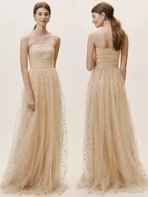 Joanna August • BHLDN Brenda Long Star Gown strapless champagne tulle glitter thumbnail 3