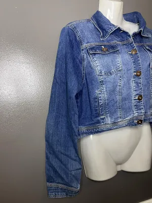 Dunnes Denim Jacket Womens 16 Blue Cropped Jean Button Front Stretch Trucker thumbnail 2