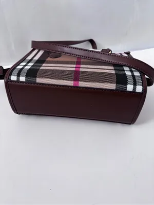 Classic Check Canvas Mini Tote Bag - Pink Stripe Brown Leather Crossbody thumbnail 6