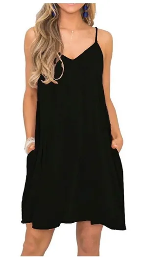 NWT Womens Misfay Plus Size Black Sleeveless Tank Dress w Pockets - Sz 2X thumbnail 1