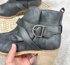 Free People Back Loop Ankle Cowboy Boots Pointed Toe Washed Black Western 40 thumbnail 14