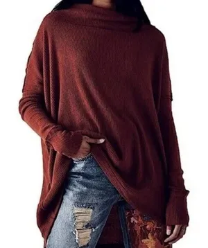 Free People Shirt Women's Small NWT Juicy Cowl Neck Oversized Split Back Wine thumbnail 1