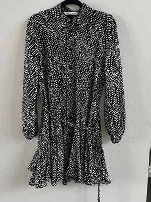 ZARA Woman Black/White Semi-sheer Printed Short Shirt Dress thumbnail 1