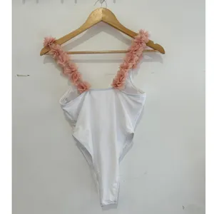 White One Piece‎ Swimsuit Blush Pink Floral Straps High Cut Small Beach Bridal thumbnail 3