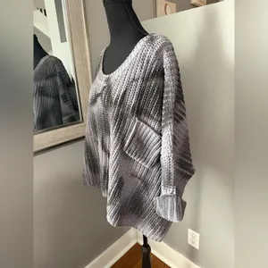 Pol x Anthropologie Oversized Grey Chenille Boxy Crop Sweater Medium. Cabincore thumbnail 4