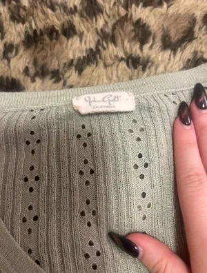 Brandy Melville Ribbed Pointelle V-Neck Cardigan Sweater thumbnail 4