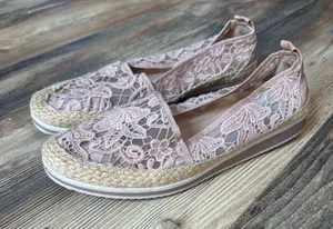 Naturalizer Taupe Lace Jute and Leather Espadrille Slip On Flats Davenport 10M thumbnail 1