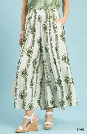 Umgee Geometric Boho‎ Print Wide Leg Pants - Large thumbnail 1