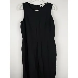 Loft Women's Jumpsuit Black‎ Linen Blend Sleeveless Wide Straight Pockets Size 8 thumbnail 6