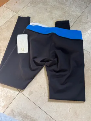 lululemon athletica Black Leggings with Blue and White Striped Waistband thumbnail 3