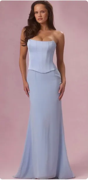 Oh Polly Avielle Satin Corset Bridesmaid Maxi Dress Sky Blue Size 2 New thumbnail 1