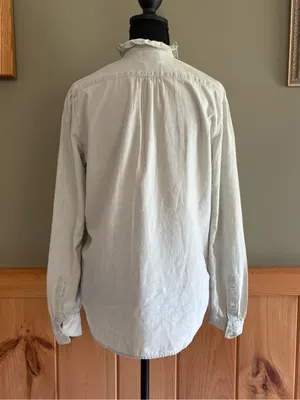 Ralph Lauren RUFFLE-TRIM CHAMBRAY Button Up Cotton SHIRT in light denim thumbnail 5