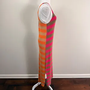 Boutique Striped Knit Maxi Dress Pink Orange Colorblock Side Slit Tank Medium thumbnail 3