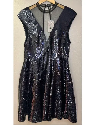 NWT Free People Dance Til Dawn Illusion Black Sequin Mini Dress thumbnail 3