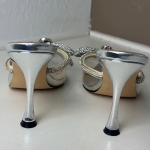 Silver Metallic Clear PVC Crystal Bow Pointed Toe Heels Black Tie Wedding Prom thumbnail 6