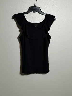 Ann Taylor Factory Women Minimalist Neutral Black Ruffle Sleeve Tank Top size M‎ thumbnail 2
