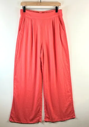 Abercrombie Fitch Women Pants Pink Pleated Linen Ultra Wide Leg Tailored Medium thumbnail 1