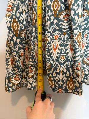 DR2 Boho Peasant Blouse Womens Large Green Floral Puff Sleeve Cotton Shirt thumbnail 7