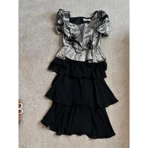 Vintage 80s Prom Lizzy & Johnny Dress Silver Black Metallic Velvet Whimsigoth thumbnail 4