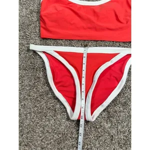aerie bikini swim set red white ribbed scoop neck longline matching set L thumbnail 5