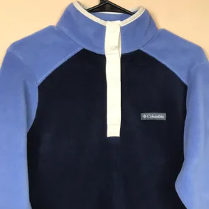 Columbia Women’s Fleece Color Block Blue White Snap Button Pullover Sweatshirt thumbnail 2