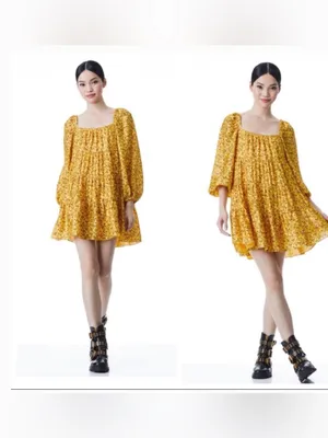 Alice + Olivia Rowen Tiered Floral Print Satin Mini Dress in Rome Floral Tuscany thumbnail 2