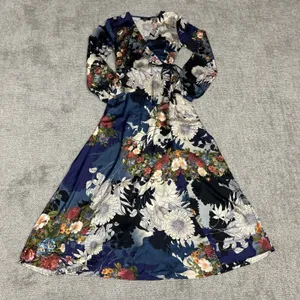Lulus Wrap Dress Womens Small Put on a Smile Blue Floral Print Satin Maxi thumbnail 1