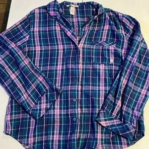 Victoria’s Secret button-down, long sleeve plaid shirt, women’s size medium thumbnail 1