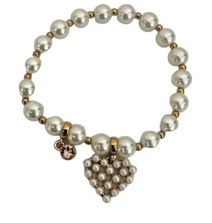 Faux pearl heart charm stretchy bracelet thumbnail 1
