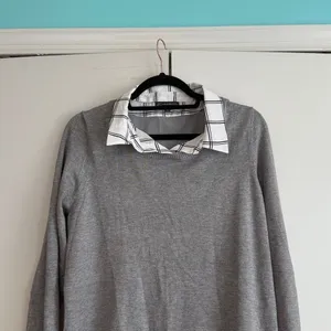 Adrianna Papell Womens Grey Layered Look Sweater Plaid Trim AD1S300211 Large‎ thumbnail 3