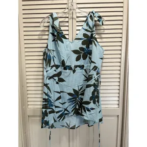 Motherhood Maternity NWT Blue/Blk Floral Sleeveless Blouse Size XL Tie Waist Side Zip thumbnail 7