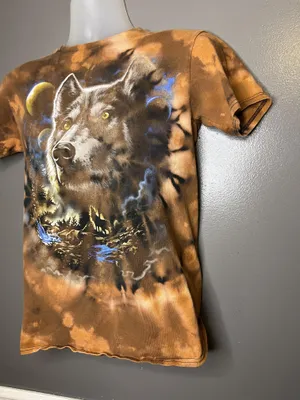 Wolf Tie Dye Womens S Multicolor Crew Neck Short Sleeve Graphic Nature thumbnail 4