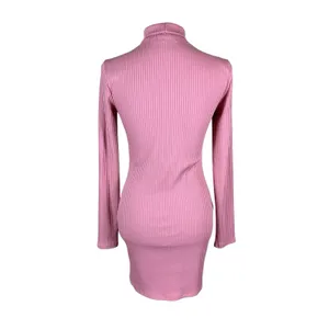 Urban Outfitters Pink Ribbed Turtleneck Bodycon Dress Long Sleeve Y2K M thumbnail 3