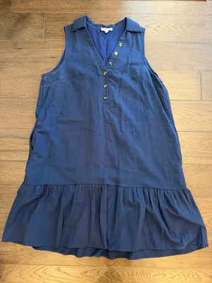 Ott Sleeveless Navy Blue Tiered Mini Dress with Collar Size Large thumbnail 1
