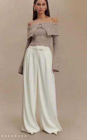 jacqueline pleated white wide leg pant thumbnail 1