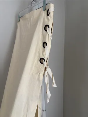 VENUS Cream Linen Blend Midi Skirt with Side Grommet Tie Side Slit Women’s Sz 14 thumbnail 3