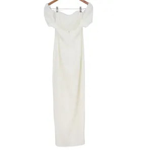 Lulus White Off The Shoulder Puff Sleeve Maxi Dress Side Slit Size L Formal thumbnail 6