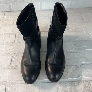 Ralph Lauren Makalia Boots Womens 8 Black Leather Suede Ankle Zip Buckle‎ Riding thumbnail 7