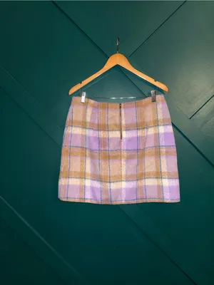 Skies Are Blue Lavender Plaid Mini Skirt with Tan and Cream Accents thumbnail 2