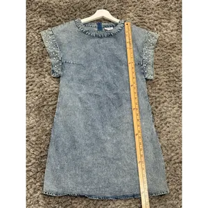 Vintage LALA FACTORY Acid Wash Pearl Beaded Sleeve Denim Mini Shift Dress Size S thumbnail 10
