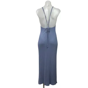 Reformation Brant Ribbed Knit Sleeveless V Neck Cross Back Bodycon Midi Dress M thumbnail 3