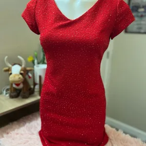 David Warren Petites Vintage Red Sequin V-Neck Cap Sleeve Sheath Dress Size 4P thumbnail 4