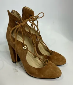 Marc Fisher Stevee lace up heels block heels‎ caramel size 7.5 trendy dressy thumbnail 1