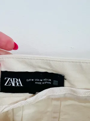 Zara Cream Pleated Barrel Leg Trousers High Rise Minimalist M thumbnail 2