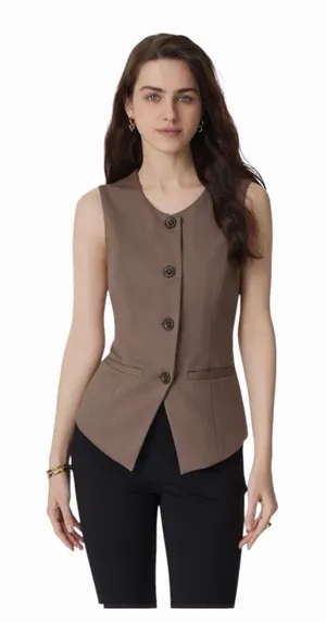 OGL Coffee Brown Longline Button Front Tailored Vest NWT Medium Menswear thumbnail 1